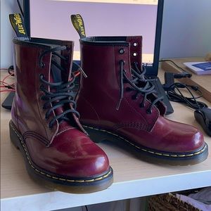 LIKE NEW Dr. Martens Boots Red Glossy Shine Patent